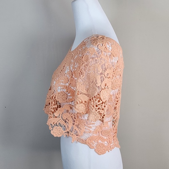Lace Crop Top Mesh Womens Medium Cotton Peach Fairy Y2K Style Festival Boho Top - Picture 5 of 12